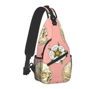 Men and Women Sling Bag Chest Daypack Sugar Skulls Flowers Pink Shoulder Backpack Crossbody for Hiking Camping Running Large Capacity Anti-Theft Rucksack