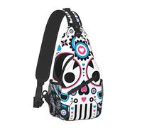 Men and Women Sling Bag Chest Daypack Sugar Skulls Shoulder Backpack Crossbody for Hiking Camping Running Large Capacity Anti-Theft Rucksack
