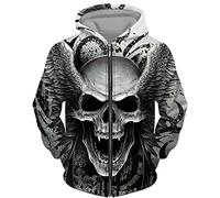Men Angel Skull 3D Printed Hoodies Hip Hop Casual Full Zip Hooded Sweatshirt Jacket Tops