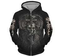 Men Angel Skull 3D Printed Hoodies Hip Hop Casual Full Zip Hooded Sweatshirt Jacket Tops