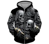 Men Angel Skull 3D Printed Hoodies Hip Hop Casual Full Zip Hooded Sweatshirt Jacket Tops