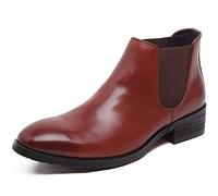 Men Ankle Boots Mens Zip Low Heel Chelsea Boots Holiday Office For Business Genuine Leather The First Layer Of Cowhide Pure Leather(Red-brown,3.5 UK)