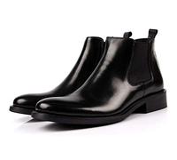 Men Ankle Boots Mesn Low Heel Pull Tap Chelsea Boots Party Show Club Business For Office Genuine Pure Leather The First Layer Of Cowhide(Black,3.5 UK)