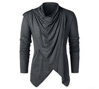 Men Asymmetrical Cardigan Shawl Collar Overlap Front Jacket Long Sleeve Draped Coat Medieval Gothic Top Casual Open Front Shirt Dark Academia Fashion(L Gray)