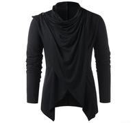Men Asymmetrical Cardigan Shawl Collar Overlap Front Jacket Long Sleeve Draped Coat Medieval Gothic Top Casual Open Front Shirt Dark Academia Fashion(M Black)