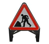 Men At Work 750mm Road Sign 7001 - Plastic Temporary Road Street Traffic Safety Sign for Road and Street Works - Freestanding with Reflective Sign Face