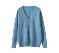 Men Autumn Winter Cardigan V-Neck Merino Wool Sweater Smart Casual Solid Cashmere Knitwear Wu Blue M