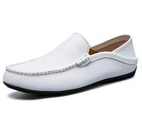 Men Backless Loafers Leather Smart Driving Shoes Round Toe Moccasins Walking Boat Shoes White 10.5 UK
