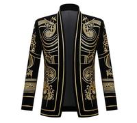 Men Baroque Gold Floral Embroidery Blazer Jacket Shawl Lapel Fleece Cardigan Blazers Pattern 1 XL