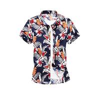 Men Beach Shirt Breathable Print Vintage Summer Men Shirt Button Placket Short-Sleeved Leisure Shirt Fashion Design Lightweight Vacation Travel Men Hawaiian Shirt A-Photo Color L