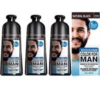 Men Beard Hair Color Instant Dye Black Mustache Beard Darkening Shampoo, Professional Men's Mustache & Beard Black Hair Color Dye Shampoo (3pcs)
