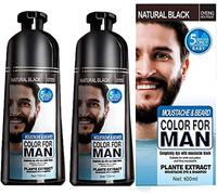 Men Beard Hair Color Instant Dye Black Mustache Beard Darkening Shampoo, Professional Men's Mustache & Beard Black Hair Color Dye Shampoo (2pcs)