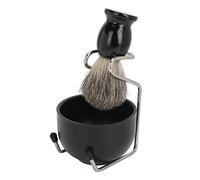 Men Beard Shave Set with Brush Stand and Soap Bowl, Beard Grooming Kit for Barbershop Home Hotel Travel, Rust - Resistant Metal & Wood Stand with Imitation Bristle Brush