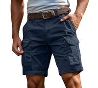 Men Belted Cargo Shorts Regular Big Tall Sizes Durable Work Shorts MuIti Pocket Outdoor Casual Summer with Adjustable Belt Lightweight Breathable Plus Size Sports for Men UK (Navy, XXL)