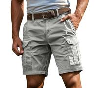 Men Belted Cargo Shorts Regular Big Tall Sizes Durable Work Shorts MuIti Pocket Outdoor Casual Summer with Adjustable Belt Lightweight Breathable Plus Size Sports for Men UK (Light Gray, XXL)