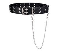 Men Belts Leather Decorative Belt Metal Buckle Eyelet Belt Maternity Full Length Dress with Adjustable Belt (Black, One Size)