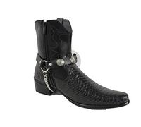 Men Biker Jewelry Boot Bracelets Black Leather Straps Silver Metal Chains Native American Indian