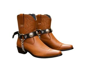 Men Biker Jewelry Boot Bracelets Black Leather Straps Silver Metal Chains Native American Indian