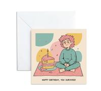 Men Birthday Card,‘Happy Birthday You Survived’,Humorous and Vivid Cartoon Character Design Card for Men，great Gift for Male,13x13cm.