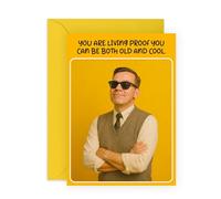 Men Birthday Card - Living Proof You Can Be Both Old and Cool - Humorous Card for Dad, Brother, Friend, Bro, Brother, Grandad, Lad, Mate, Colleague, Husband - Aging Men - Comes with Stickers