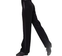Men Black Elastic Waist Loose Fit Lounge Trousers Latin Ballroom Jazz Salsa Modern Dance Pants (30)