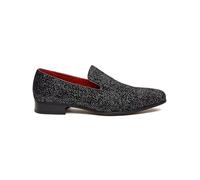 Men Black Faux Suede Leather Lined Loafer Shiny Silver Glitter Party Dress Shoes [Carlo-Black, UK 7/US 8 EU 41]