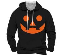Men Black Hoodies Men Halloween Costume Funny Pumpkin Printed Sweatshirt Long Sleeve Jumpers Holiday Costumes Adult Pumpkin Smiling Face Sweatshirts Oversized Hooded Sweatshirt Halloween