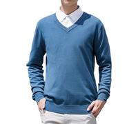 Men Black V Neck Jumper Solid Color Classic Fit Long Sleeve Knit Sweater Pullovers Soft Comfy Knitwear Clothing Top Plus Size BU2,XXL