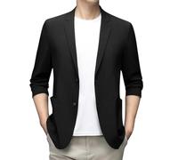 Men Blazer Spring Summer Silk Jackets Timeless Stretch Slim Fit Button Sport Coats Elegance Sophisticated Style Versatile Classic Solid Color Blazers Office Work Black