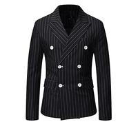 Men Blazer Striped Casual Double-Breasted Men's Suit Spring and Autumn Men's Casual Suit Urban Modern Fashion Men's Business Suit C-Black L