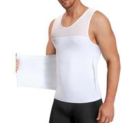 Men Body Shaper Slimming Vest Tight Tank Top Compression Shirt Tummy Control Underwear Moobs Binder, White, 3XL