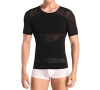 Men Body Shaper Waist Trainer Shapewear Gynecomastia Chest Tummy Control T Shirt Compression Tops Posture Corrector Undershirt(M) Black