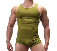 Men Bodysuit Sports Gym Athletic Supporters Undershirts Boxers Wrestling Singlets Jumpsuits Leotard - green - XL