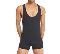 Men Bodysuits Slip Fitness Shapewear Underwear Athletic Supporters Wrestling Singlet Leotard, Black, Medium