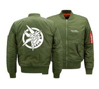 Men Bomber Baseball Jackets Monst-er Hunt-er, Lined Warm Mens Jacket with Stand Collar, Long Sleeves Sweatshirts for Autumn Winter, Comfort(Green,XL)