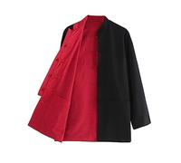 Men Both Sides Martial Arts Jacket,Chinese Traditional Tang Suits Long Sleeve Tai Chi Uniform Cotton Linen Kung Fu Shirt Uniform Shirt Tops Meditation Clothing black1-4XL