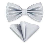 Men Bowtie and Handkerchief Set, Unisex Design Bow Tie and Pocket Square For Business Formal Tuxedo or Wedding M-B-T9, Silver, One size