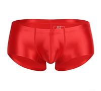 Men Boxer Shorts Seamless Underpant with Breathable Oil Shiny Glossy Satin Fabric and U Convex Pouch (XL Red)