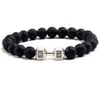 Men Bracelet Dumbbell Decor Vintage Matte Finish Handmade Elastic Decoration Accessory Round Loose Stone Beads Bracelet For DailyNice and Practical