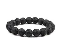Men Bracelet Natural 10MM Lava Matte Black Beads Stone Bracelets Stretch Men Women Jewelry,Black Lava