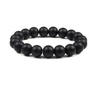 Men Bracelet Natural 10MM Lava Matte Black Beads Stone Bracelets Stretch Men Women Jewelry,Black Matte
