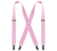 Men Braces with 4 Clips X Shape, Adjustable Elastic Braces for Men Trousers, Men's Braces Wedding Business Casual Suspenders (Pink)