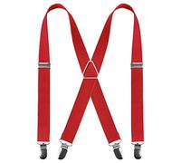 Men Braces with 4 Clips X Shape, Adjustable Elastic Braces for Men Trousers, Men's Braces Wedding Business Casual Suspenders (Red)
