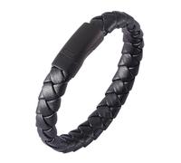 Men Braided Leather Bracelets Cowhide Cuff Wrap Bracelet With Magnetic Clasp Punk Rock Cuff Bangle Gifts For Men Him Boyfriend Birthday Christmas Black 17.5Cm