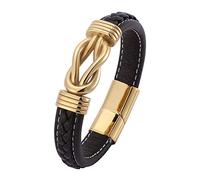 Men Braided Leather Infinity Knot Bracelets Gift For Him Love You Forever Magnetic Clasp Cuff Bangle Punk Jewellery Birthday Gifts Husband Boyfriend Brown 19.5Cm