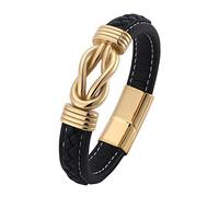 Men Braided Leather Infinity Knot Bracelets Gift For Him Love You Forever Magnetic Clasp Cuff Bangle Punk Jewellery Birthday Gifts Husband Boyfriend Black 20.5Cm