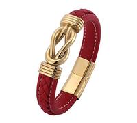 Men Braided Leather Infinity Knot Bracelets Gift For Him Love You Forever Magnetic Clasp Cuff Bangle Punk Jewellery Birthday Gifts Husband Boyfriend Red 20.5Cm