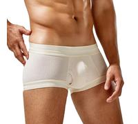 Men Breathable Color Block Boxer Briefs Comfort Sexy Underwear Low Rise Seamless Trunks Stretch Pouch Underpants White S 2024