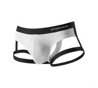 Men Breathable Jockstrap Underwear With Bulge Pouch And Leg Straps Backless G String Thong Briefs For Sports Daily Wear White Size M(2XL White)