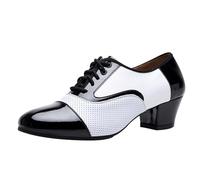 Men Breathable Leather Ballroom,Men's Indoor Dance Shoes,Men's Low-Heeled Dance Shoes,Balck,White,Wear-Resistant,Light,4.5cm,for Salsa Latin Tango Dancing,Modern Tango